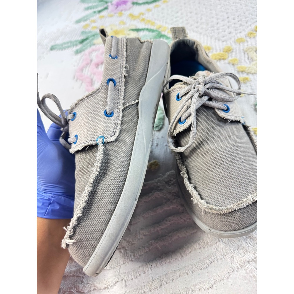 Crocs Beach Line Boat Shoes Mens 9 Gray Khaki Canvas Frayed Loafers 15366 - Picture 3 of 8
